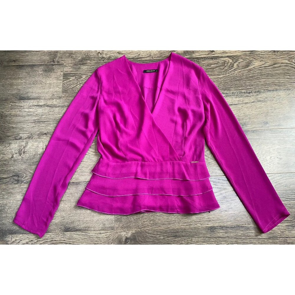 Womens Explosion Purple V Neck‎ Ruffle Purple Long Sleeve Blouse Size 38